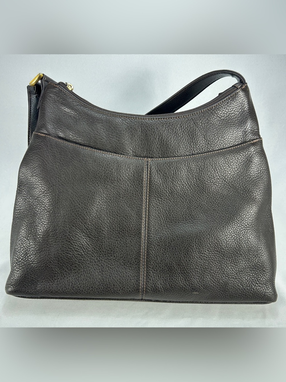 Liz Claiborne Villager Classic Dark Brown Leather Shoulder Bag - Picture 1 of 8